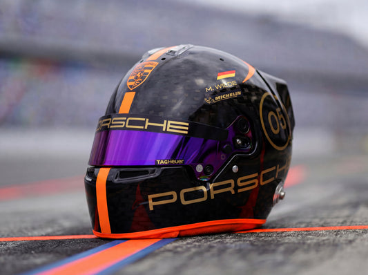 PORSCHE Challenge Helmet Sticker Pack Color Scheme #6 Orange Fluo & Gold Metal (design pack) (Karting, Motorsport, Moto)