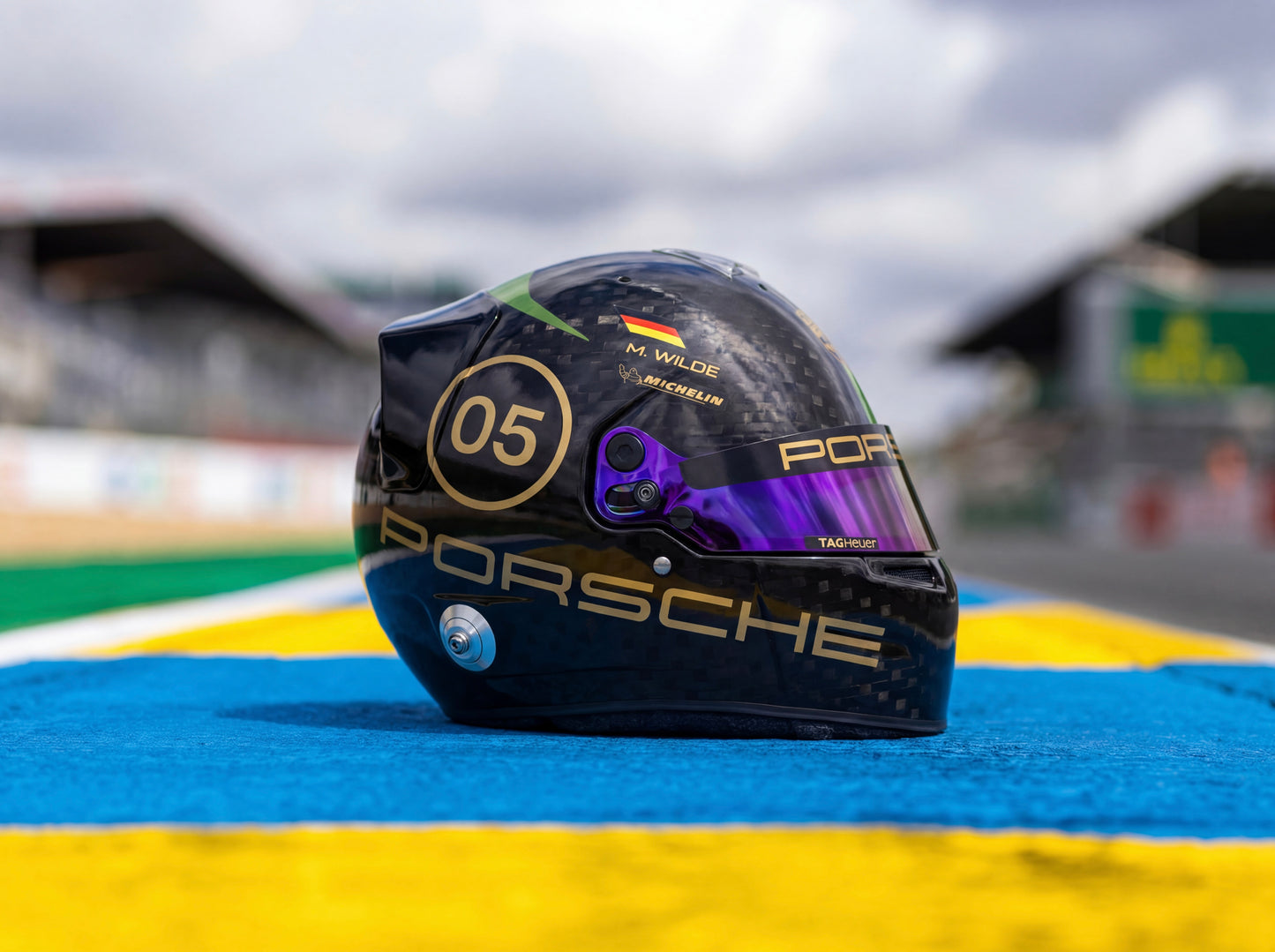 PORSCHE Challenge Helmet Sticker Pack Color Scheme #5 Olive & Gold Metal (design pack) (Karting, Motorsport, Moto)