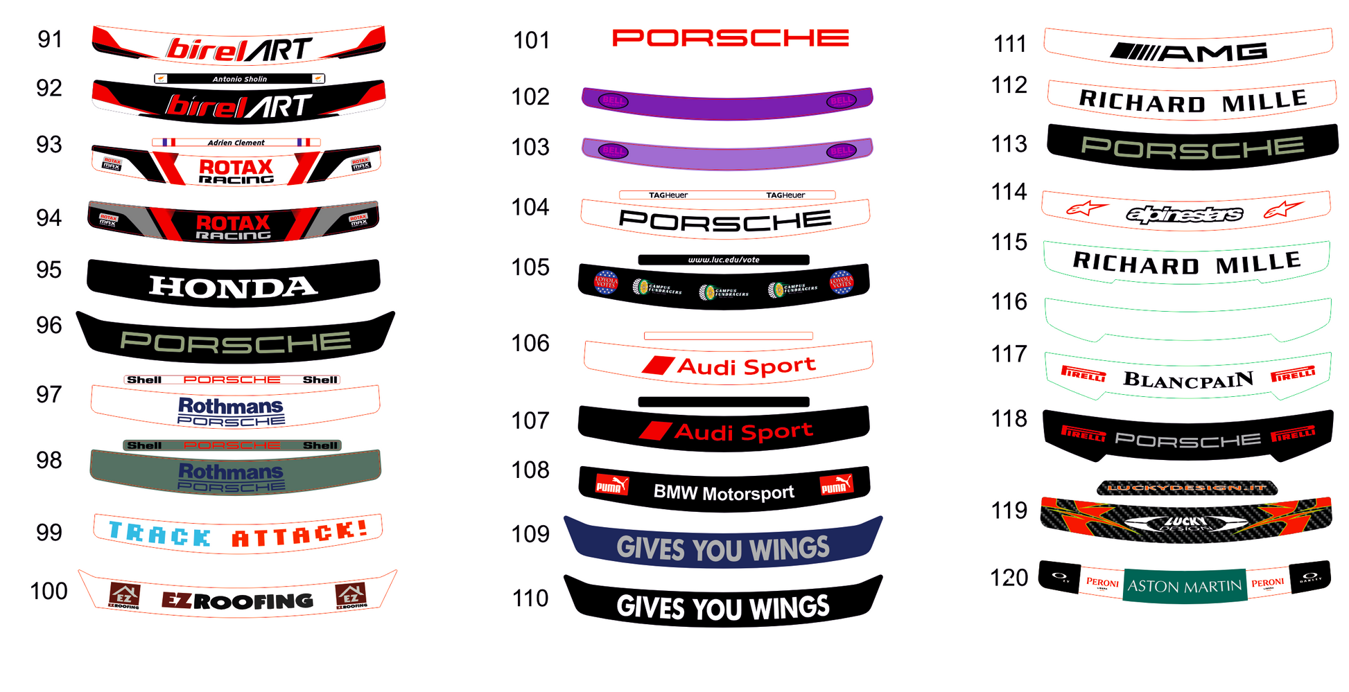 MT Helmets Atom Helmet visor Sticker (Karting, Motorsport) – 33 stickers